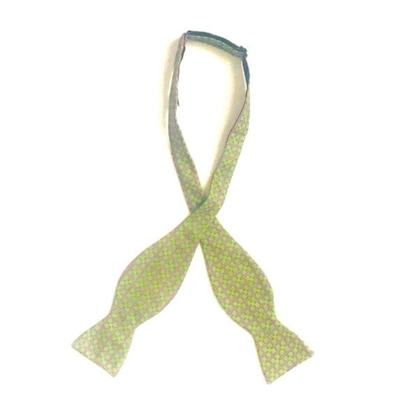 Peter Blair Silk Green Blue Print Bow Tie - Picture 1 of 6